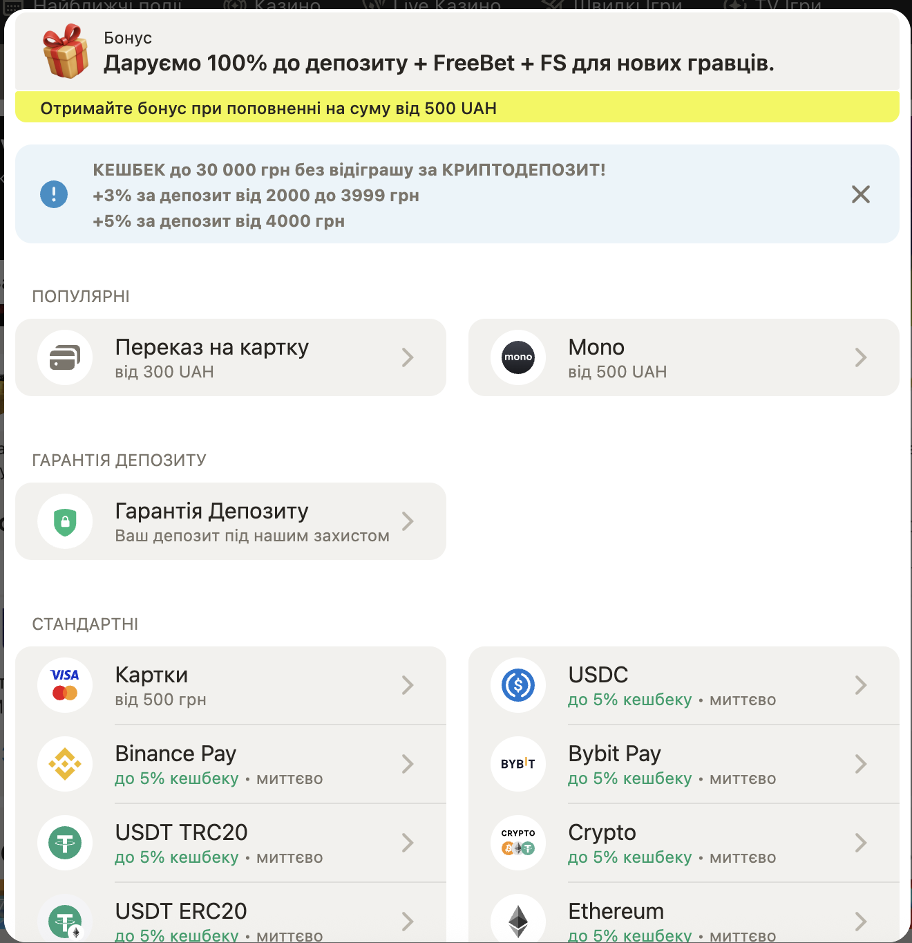 Інтерфейс каси Parik24 з методами поповнення та виведення коштів